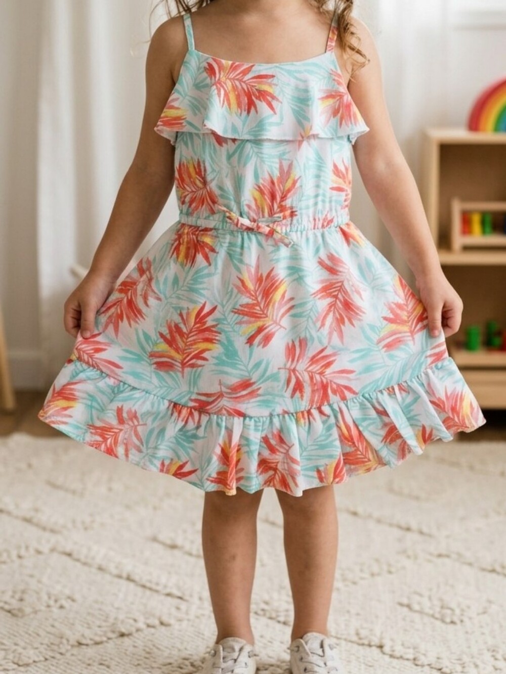 🎁Emerson Girls Tropical Sun Dress 4T Ruffle Floral Beach Vacation Play Sundress